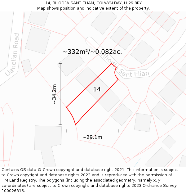 14, RHODFA SANT ELIAN, COLWYN BAY, LL29 8PY: Plot and title map