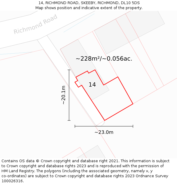 14, RICHMOND ROAD, SKEEBY, RICHMOND, DL10 5DS: Plot and title map