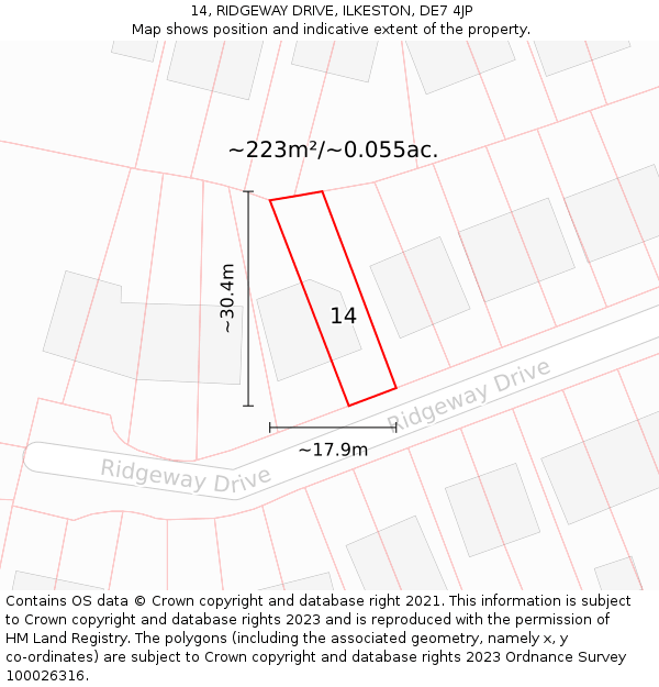 14, RIDGEWAY DRIVE, ILKESTON, DE7 4JP: Plot and title map