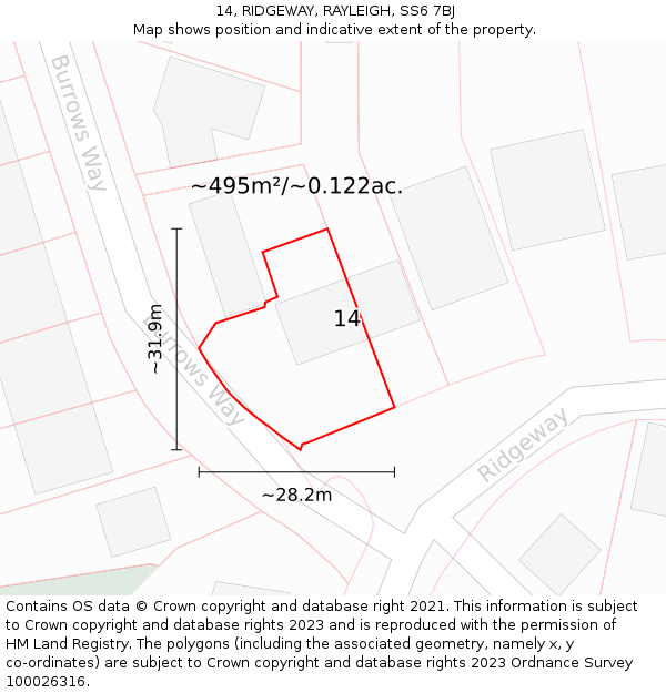 14, RIDGEWAY, RAYLEIGH, SS6 7BJ: Plot and title map