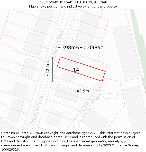 14, RIDGMONT ROAD, ST ALBANS, AL1 3AF: Plot and title map