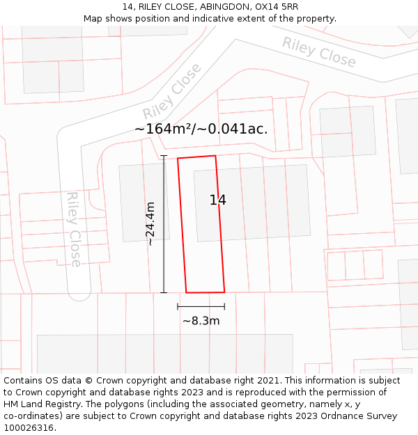 14, RILEY CLOSE, ABINGDON, OX14 5RR: Plot and title map