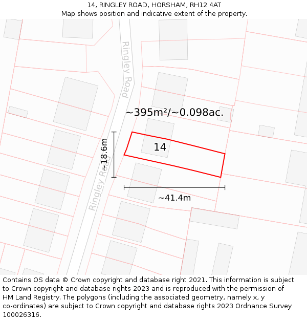 14, RINGLEY ROAD, HORSHAM, RH12 4AT: Plot and title map