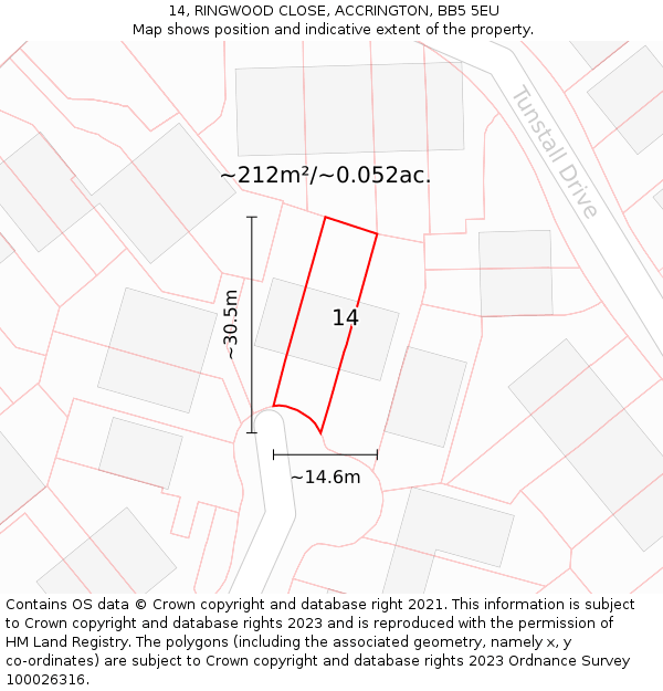 14, RINGWOOD CLOSE, ACCRINGTON, BB5 5EU: Plot and title map