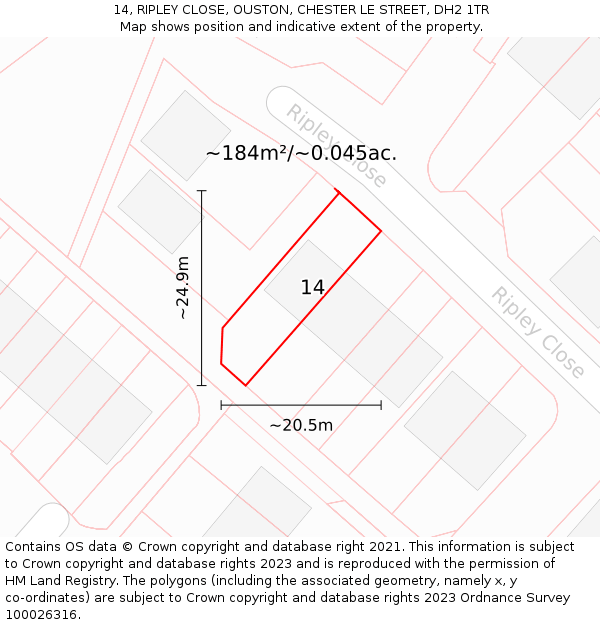 14, RIPLEY CLOSE, OUSTON, CHESTER LE STREET, DH2 1TR: Plot and title map