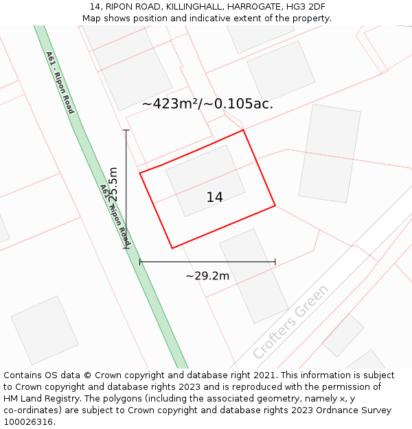 14, RIPON ROAD, KILLINGHALL, HARROGATE, HG3 2DF: Plot and title map