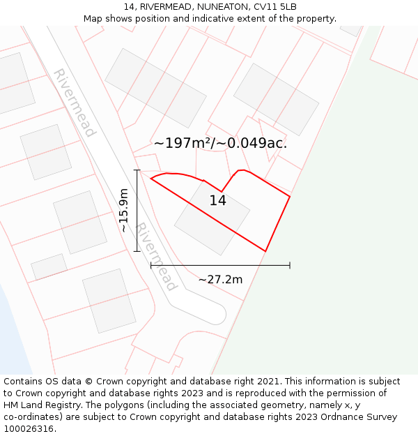 14, RIVERMEAD, NUNEATON, CV11 5LB: Plot and title map