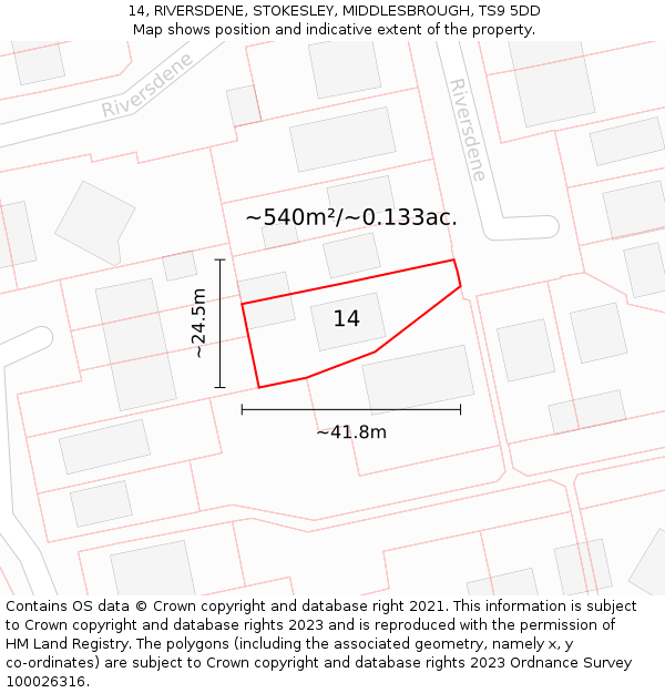 14, RIVERSDENE, STOKESLEY, MIDDLESBROUGH, TS9 5DD: Plot and title map