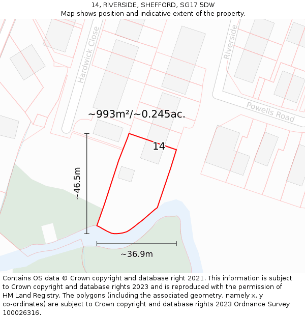 14, RIVERSIDE, SHEFFORD, SG17 5DW: Plot and title map