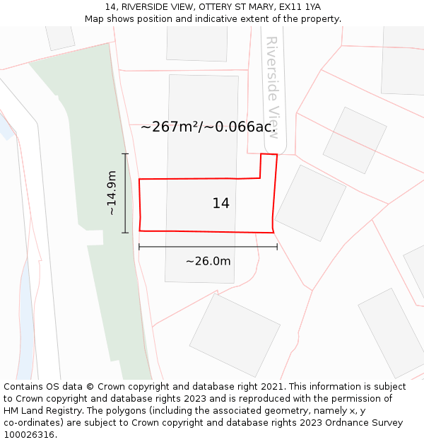 14, RIVERSIDE VIEW, OTTERY ST MARY, EX11 1YA: Plot and title map