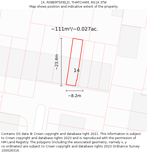14, ROBERTSFIELD, THATCHAM, RG19 3TW: Plot and title map