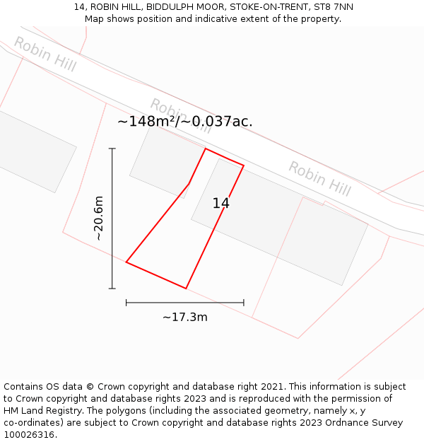 14, ROBIN HILL, BIDDULPH MOOR, STOKE-ON-TRENT, ST8 7NN: Plot and title map