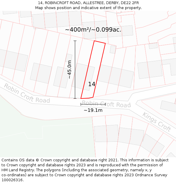 14, ROBINCROFT ROAD, ALLESTREE, DERBY, DE22 2FR: Plot and title map