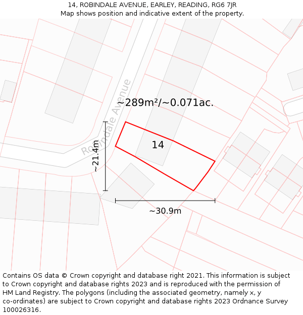 14, ROBINDALE AVENUE, EARLEY, READING, RG6 7JR: Plot and title map
