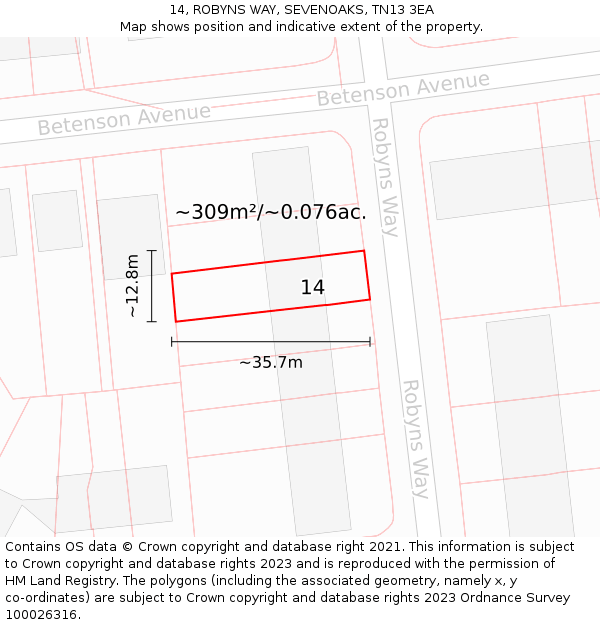 14, ROBYNS WAY, SEVENOAKS, TN13 3EA: Plot and title map