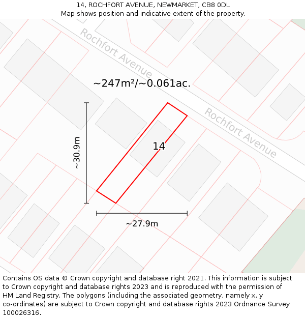 14, ROCHFORT AVENUE, NEWMARKET, CB8 0DL: Plot and title map
