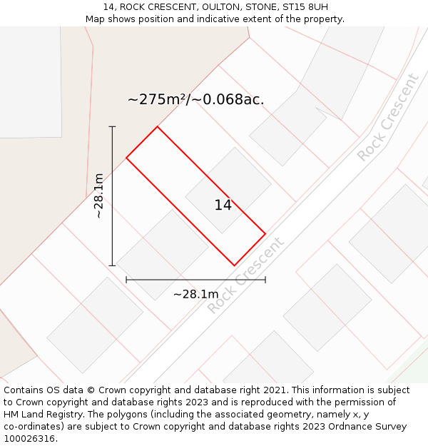 14, ROCK CRESCENT, OULTON, STONE, ST15 8UH: Plot and title map
