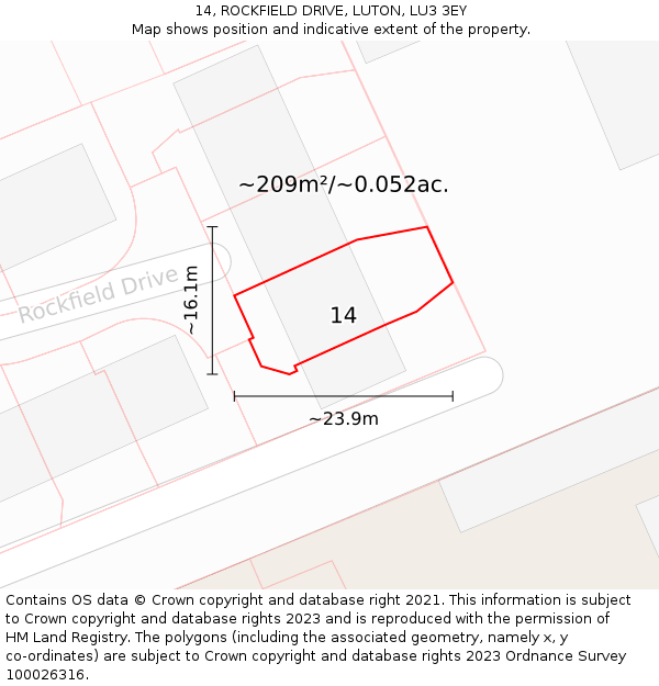 14, ROCKFIELD DRIVE, LUTON, LU3 3EY: Plot and title map