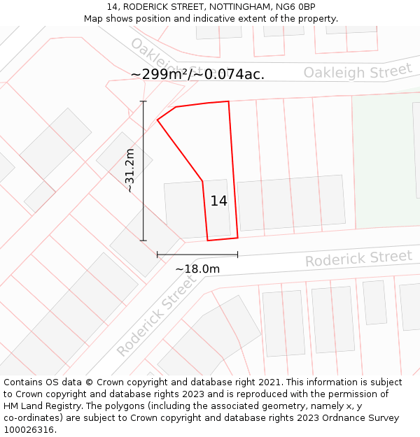14, RODERICK STREET, NOTTINGHAM, NG6 0BP: Plot and title map