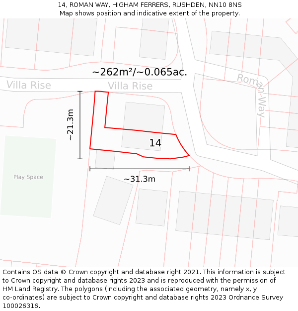 14, ROMAN WAY, HIGHAM FERRERS, RUSHDEN, NN10 8NS: Plot and title map