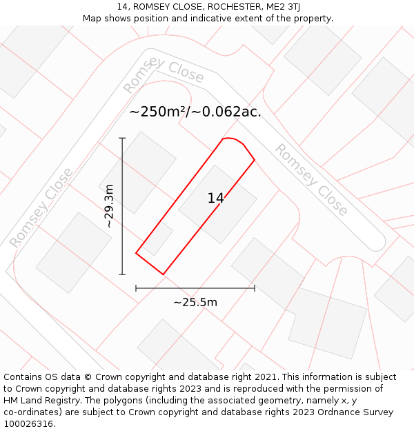 14, ROMSEY CLOSE, ROCHESTER, ME2 3TJ: Plot and title map