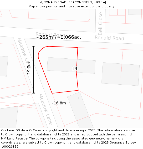 14, RONALD ROAD, BEACONSFIELD, HP9 1AJ: Plot and title map