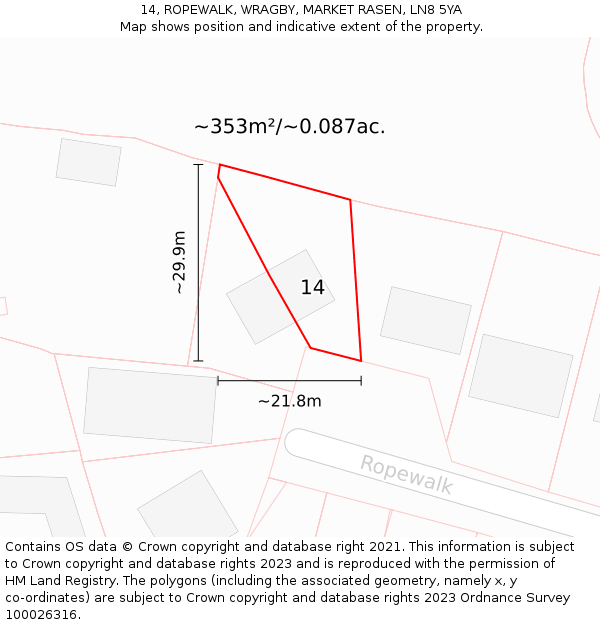 14, ROPEWALK, WRAGBY, MARKET RASEN, LN8 5YA: Plot and title map