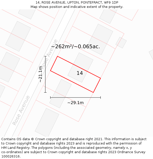 14, ROSE AVENUE, UPTON, PONTEFRACT, WF9 1DP: Plot and title map