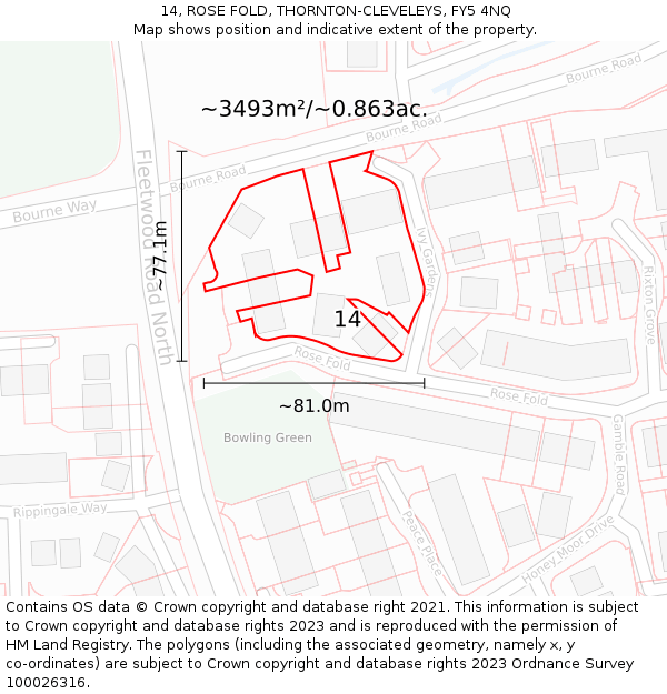 14, ROSE FOLD, THORNTON-CLEVELEYS, FY5 4NQ: Plot and title map
