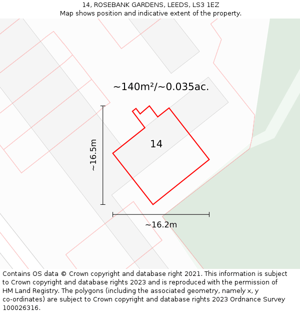 14, ROSEBANK GARDENS, LEEDS, LS3 1EZ: Plot and title map