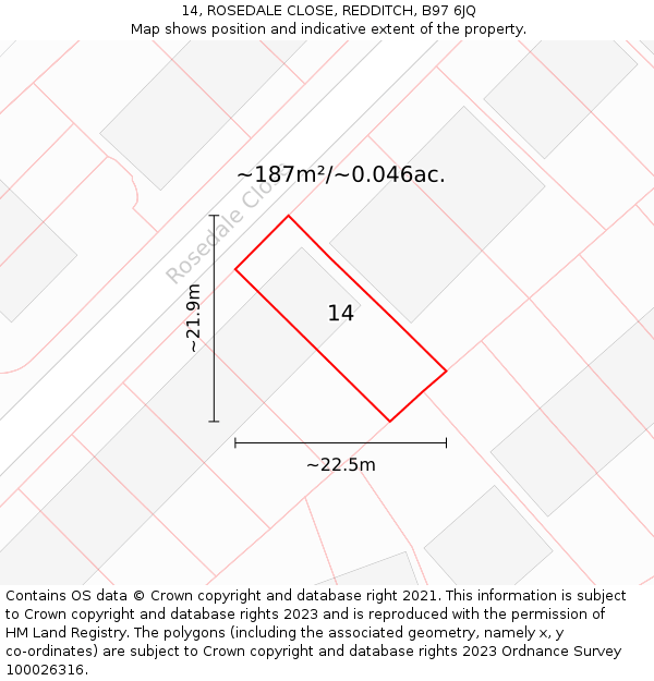 14, ROSEDALE CLOSE, REDDITCH, B97 6JQ: Plot and title map