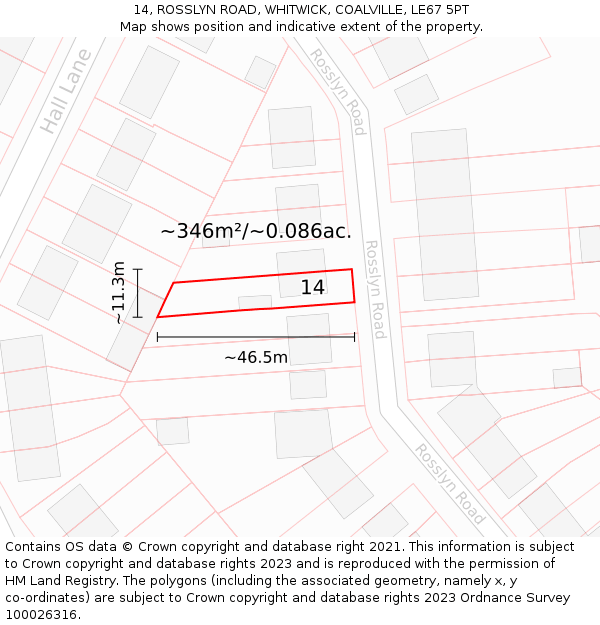 14, ROSSLYN ROAD, WHITWICK, COALVILLE, LE67 5PT: Plot and title map