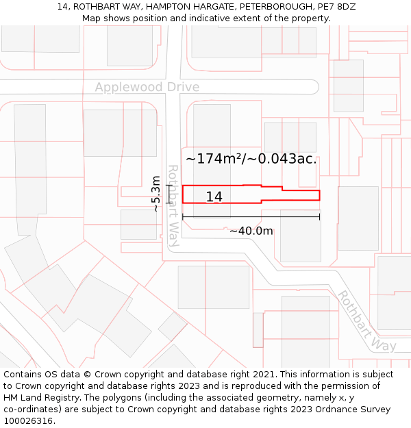 14, ROTHBART WAY, HAMPTON HARGATE, PETERBOROUGH, PE7 8DZ: Plot and title map