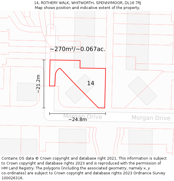 14, ROTHERY WALK, WHITWORTH, SPENNYMOOR, DL16 7RJ: Plot and title map