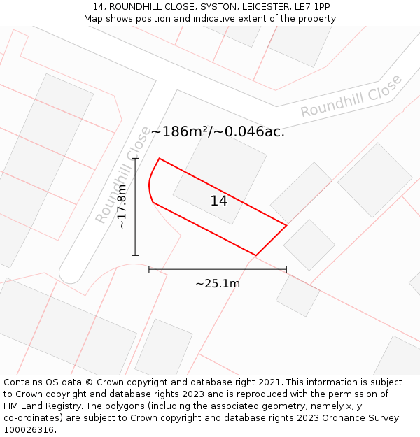 14, ROUNDHILL CLOSE, SYSTON, LEICESTER, LE7 1PP: Plot and title map