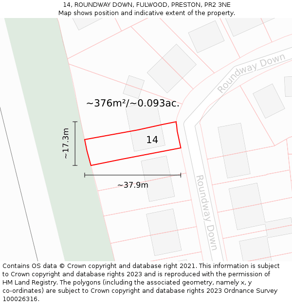 14, ROUNDWAY DOWN, FULWOOD, PRESTON, PR2 3NE: Plot and title map