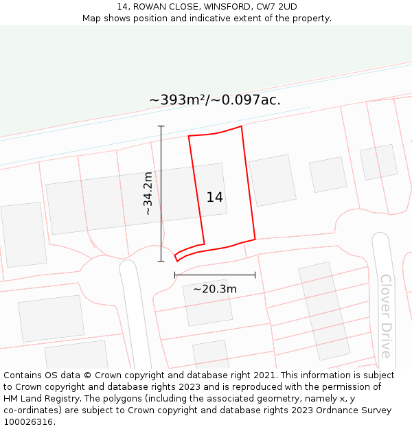 14, ROWAN CLOSE, WINSFORD, CW7 2UD: Plot and title map