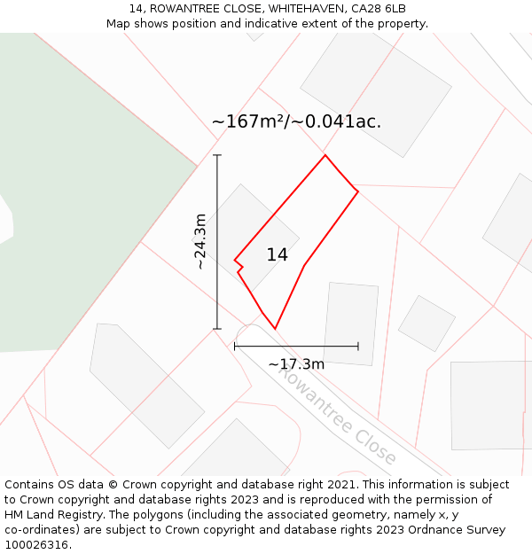 14, ROWANTREE CLOSE, WHITEHAVEN, CA28 6LB: Plot and title map
