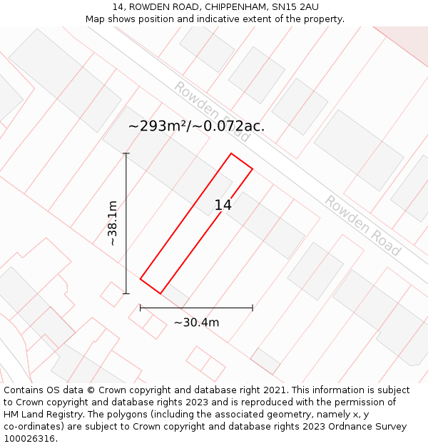 14, ROWDEN ROAD, CHIPPENHAM, SN15 2AU: Plot and title map