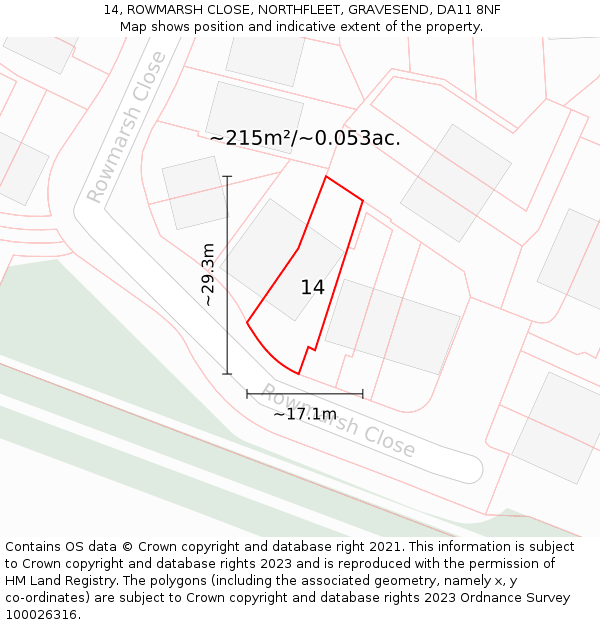 14, ROWMARSH CLOSE, NORTHFLEET, GRAVESEND, DA11 8NF: Plot and title map