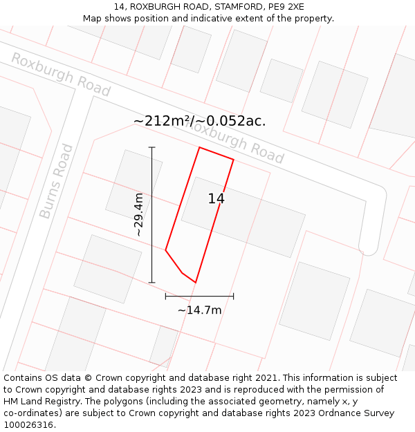 14, ROXBURGH ROAD, STAMFORD, PE9 2XE: Plot and title map