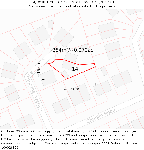 14, ROXBURGHE AVENUE, STOKE-ON-TRENT, ST3 4RU: Plot and title map