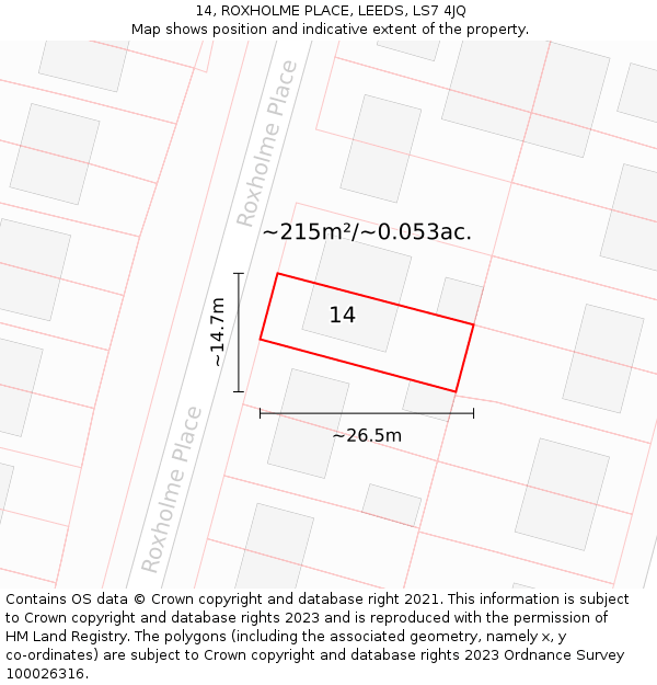 14, ROXHOLME PLACE, LEEDS, LS7 4JQ: Plot and title map
