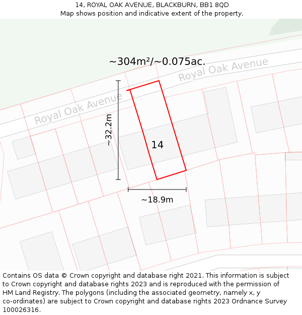 14, ROYAL OAK AVENUE, BLACKBURN, BB1 8QD: Plot and title map