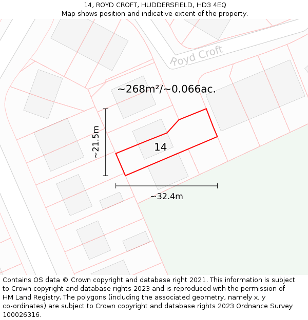 14, ROYD CROFT, HUDDERSFIELD, HD3 4EQ: Plot and title map