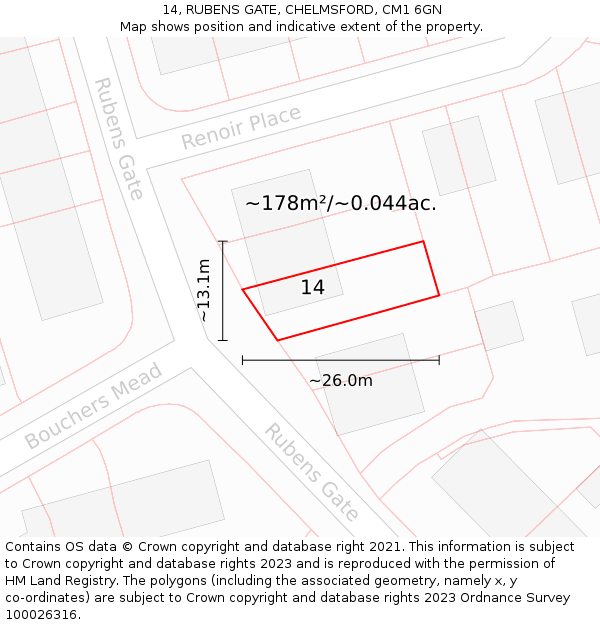 14, RUBENS GATE, CHELMSFORD, CM1 6GN: Plot and title map