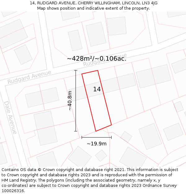 14, RUDGARD AVENUE, CHERRY WILLINGHAM, LINCOLN, LN3 4JG: Plot and title map