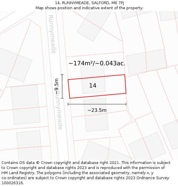 14, RUNNYMEADE, SALFORD, M6 7PJ: Plot and title map