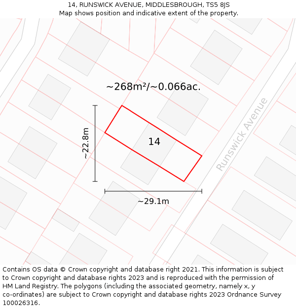 14, RUNSWICK AVENUE, MIDDLESBROUGH, TS5 8JS: Plot and title map