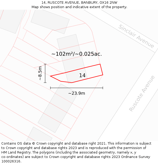 14, RUSCOTE AVENUE, BANBURY, OX16 2NW: Plot and title map